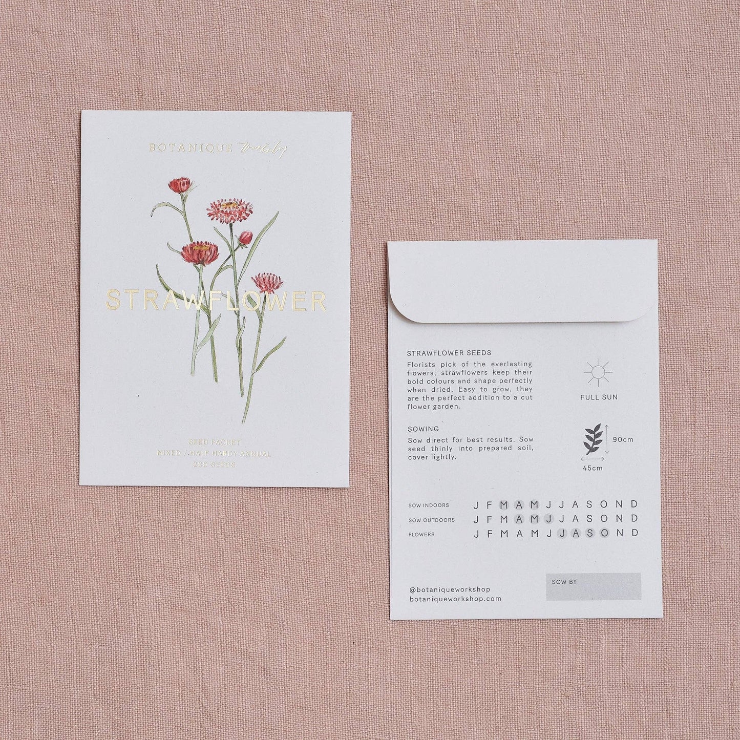 Seed packet with floral design on a pink textured background