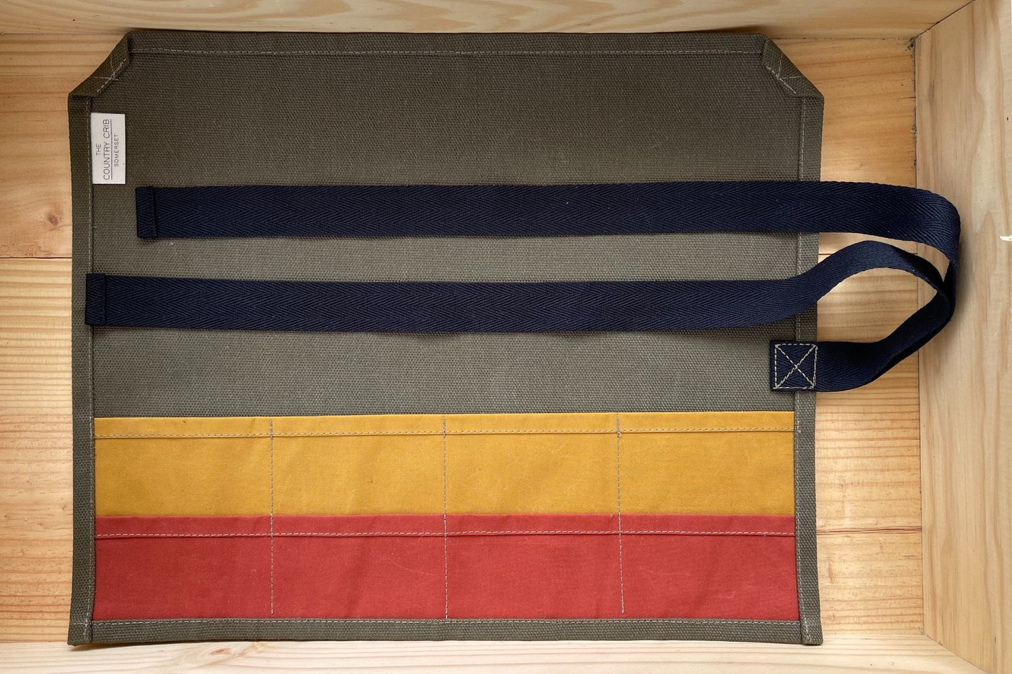An extremely useful and versatile artist roll, made with organic dry waxed cotton canvas. Designed and handcrafted by us at The Country Crib. Keep all your pens, brushes and equipment together in this essential addition to your art and crafts kit.