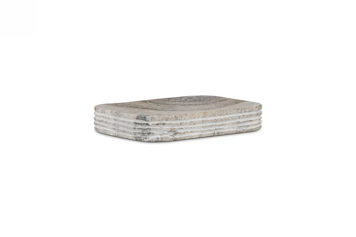 Rectangular marble soap dish on a white background
