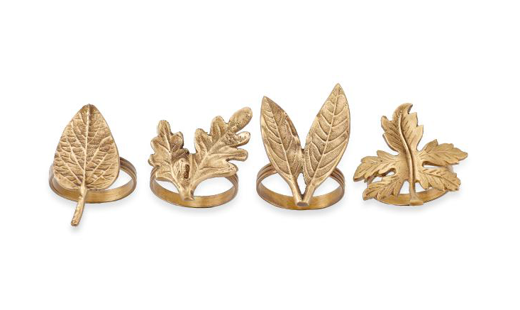 Nkuku Leaf Brass Napkin Rings (Set of 4)