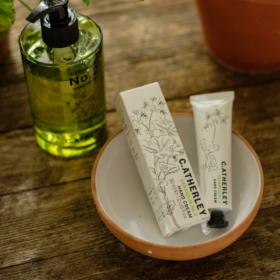 C.Atherley Geranium No.2 Hand Cream - 30ml Vegan, Peta approved, Reusuable & Recyclable Packaging, Paraben, GMO and Sulphate Free