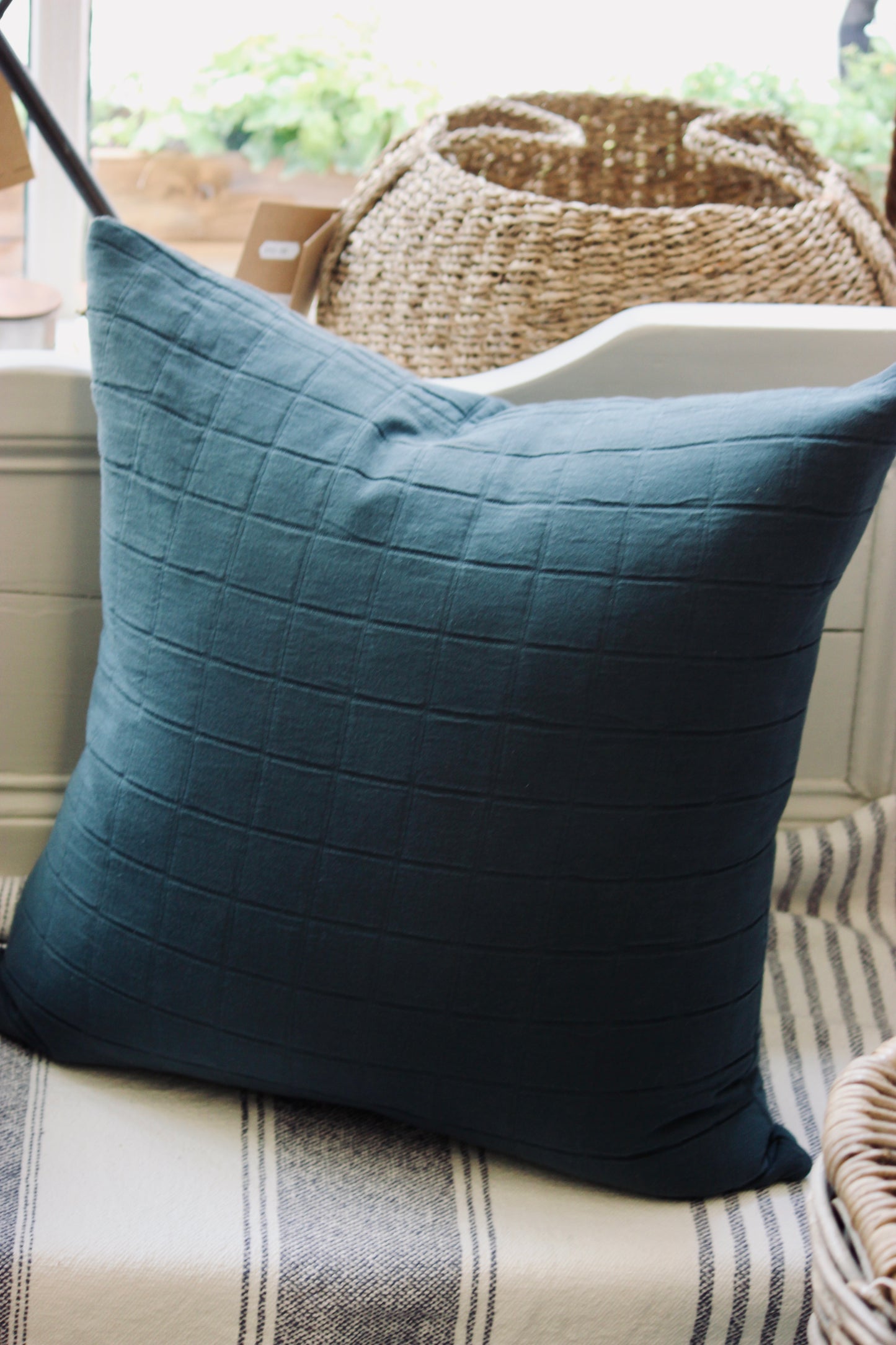 Feather Filled Cushion with Quilted Jacquard Cotton Cover