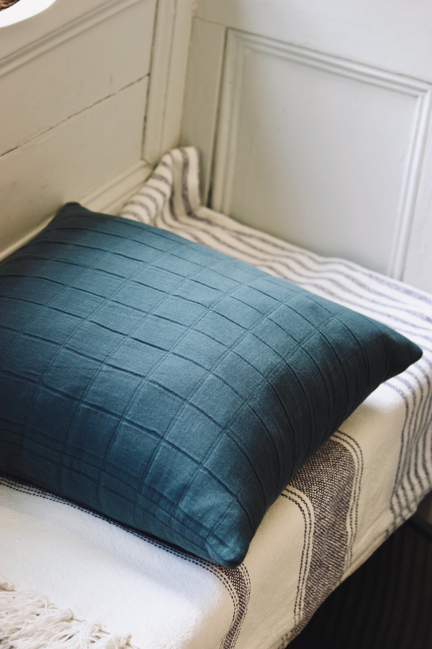 Feather Filled Cushion with Quilted Jacquard Cotton Cover
