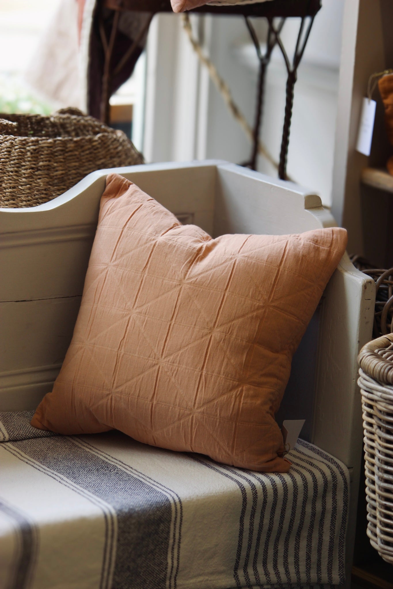 Feather Filled Cushion with Quilted Jacquard Cotton Cover