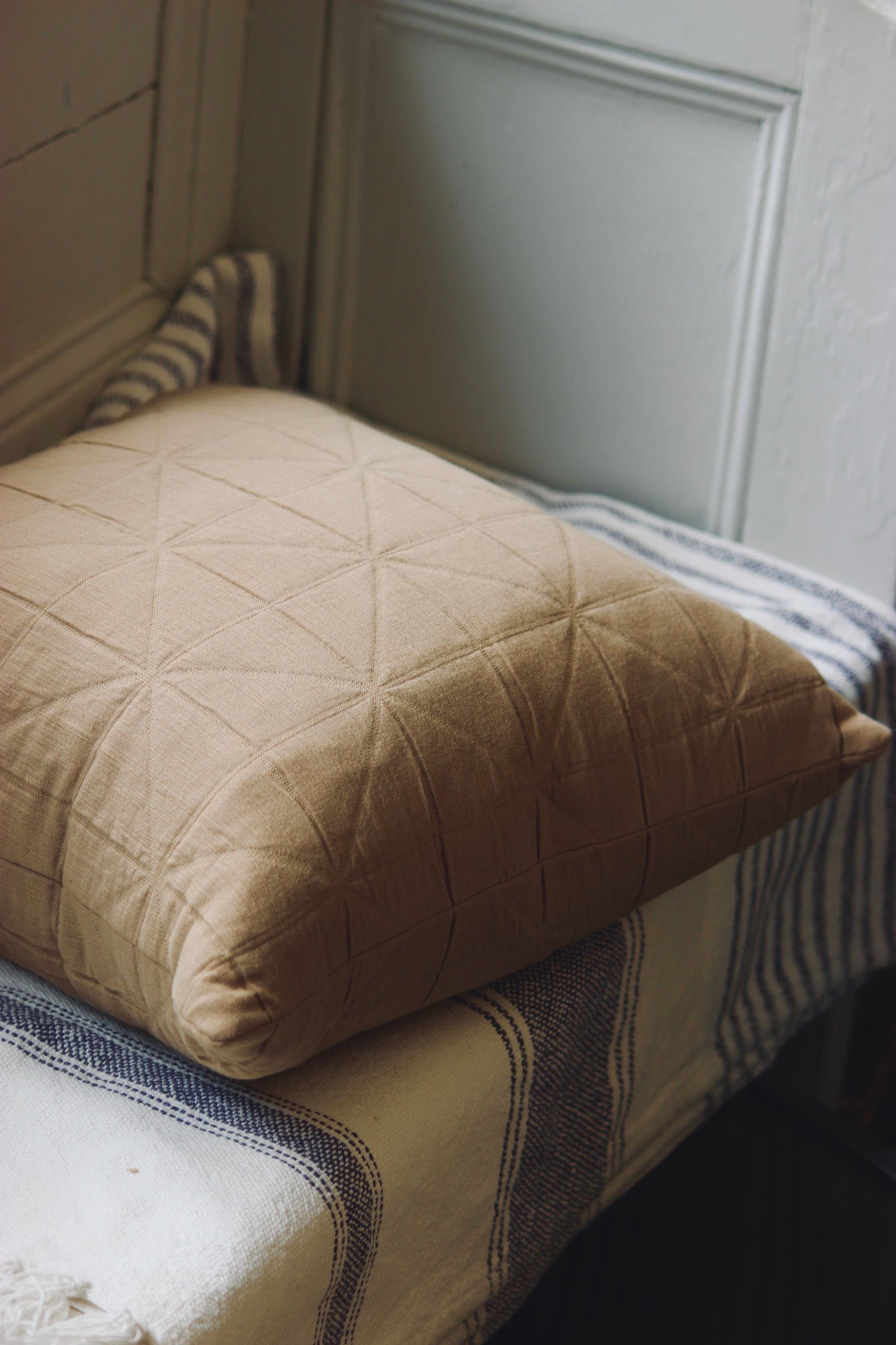 Feather Filled Cushion with Quilted Jacquard Cotton Cover
