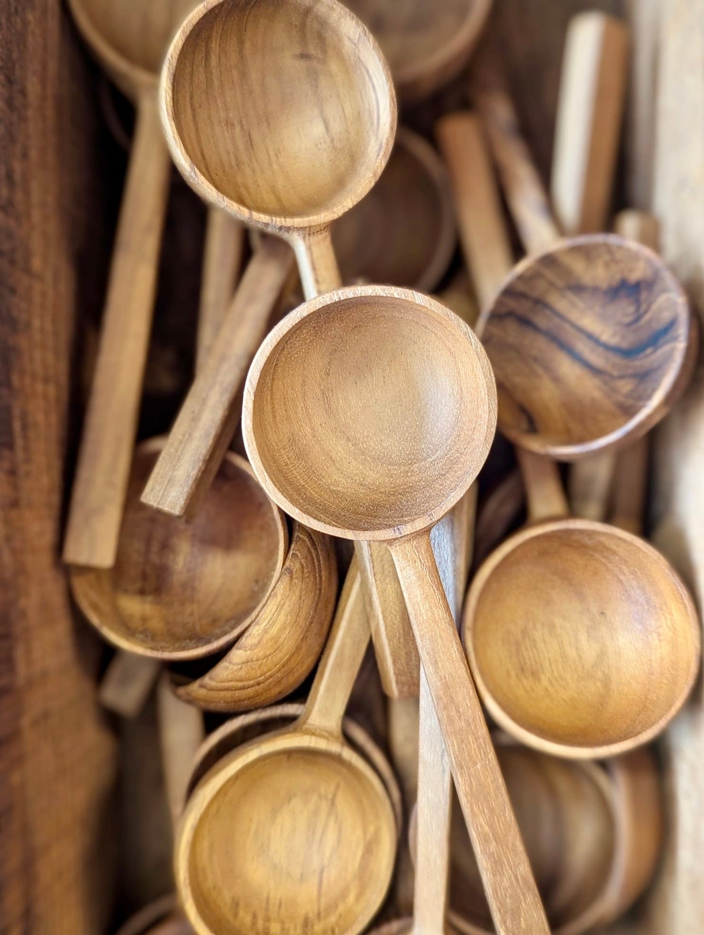 Coffee server spoon made from waste teak wood