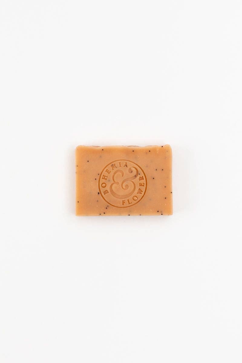 Bar of soap with a visible brand logo on a white background