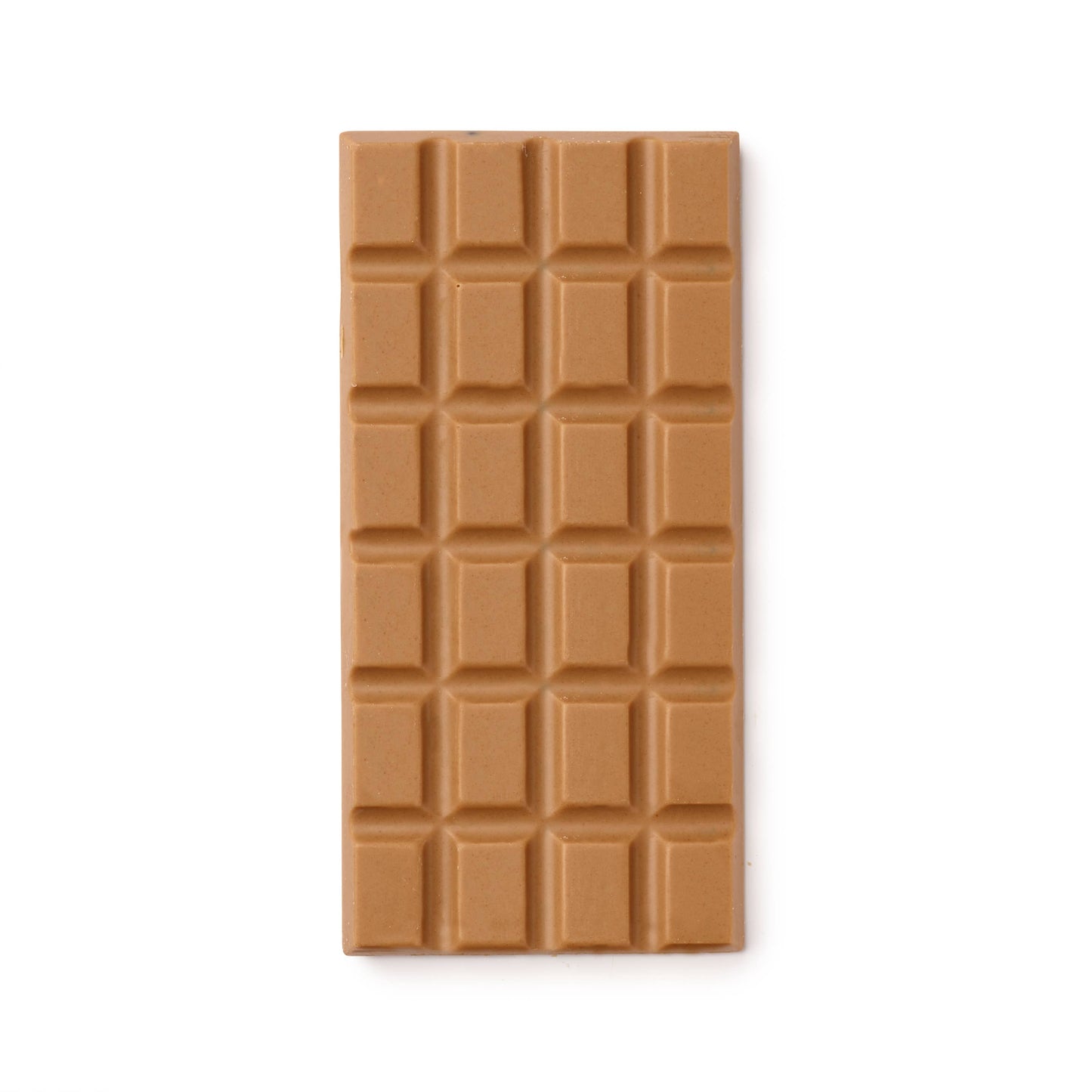 Chocolate bar with a grid pattern on a white background