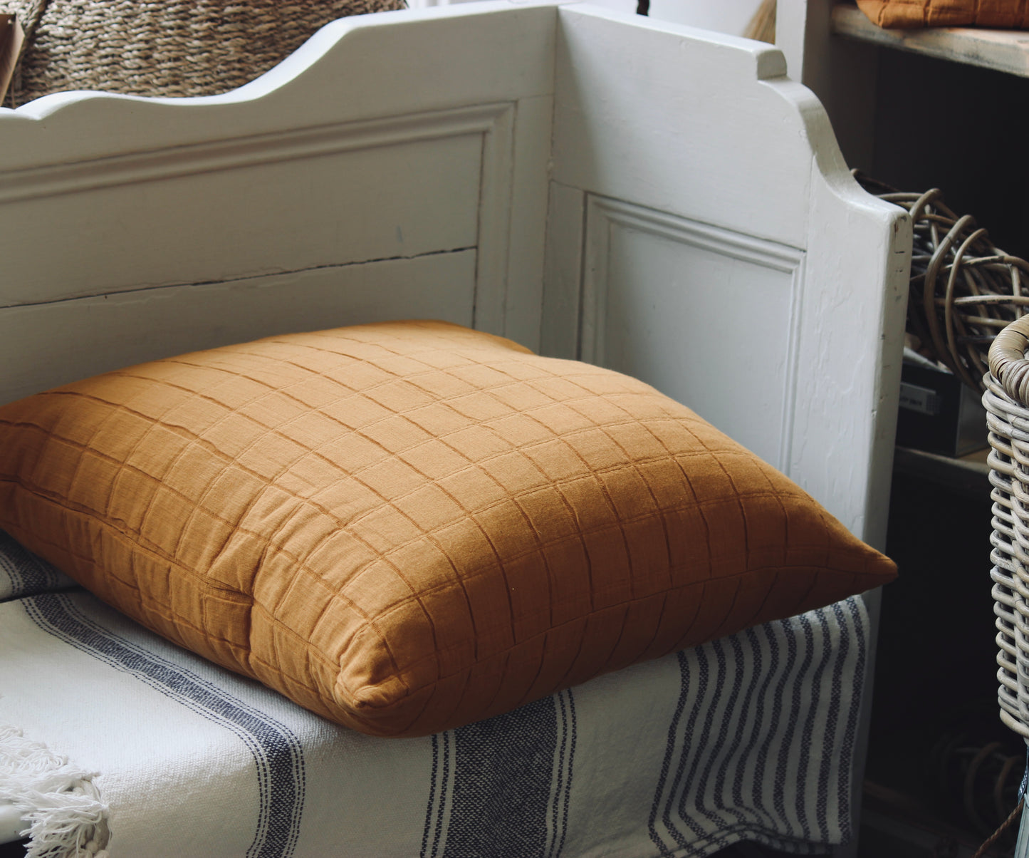 Feather Filled Cushion with Quilted Jacquard Cotton Cover