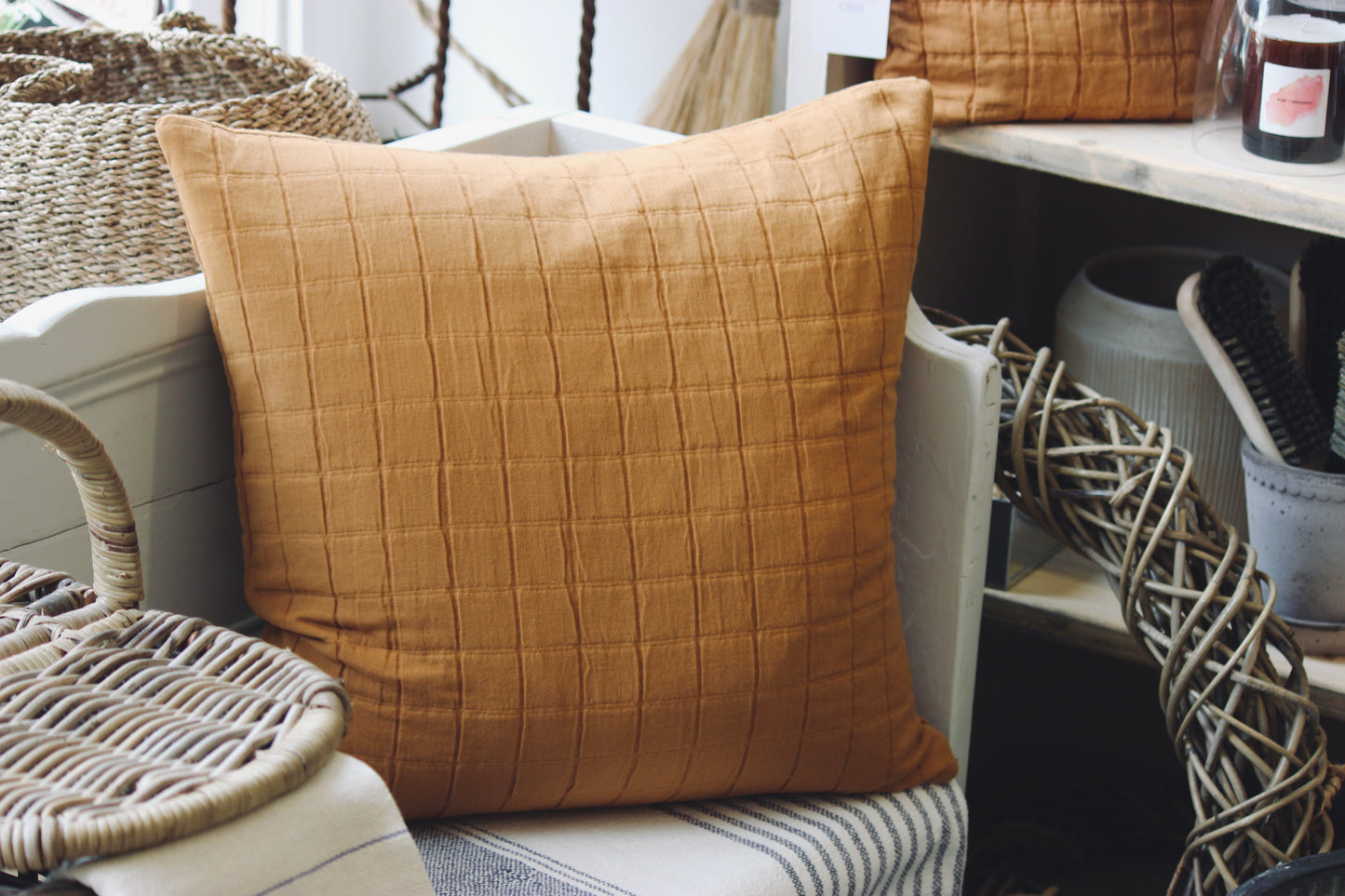 Feather Filled Cushion with Quilted Jacquard Cotton Cover