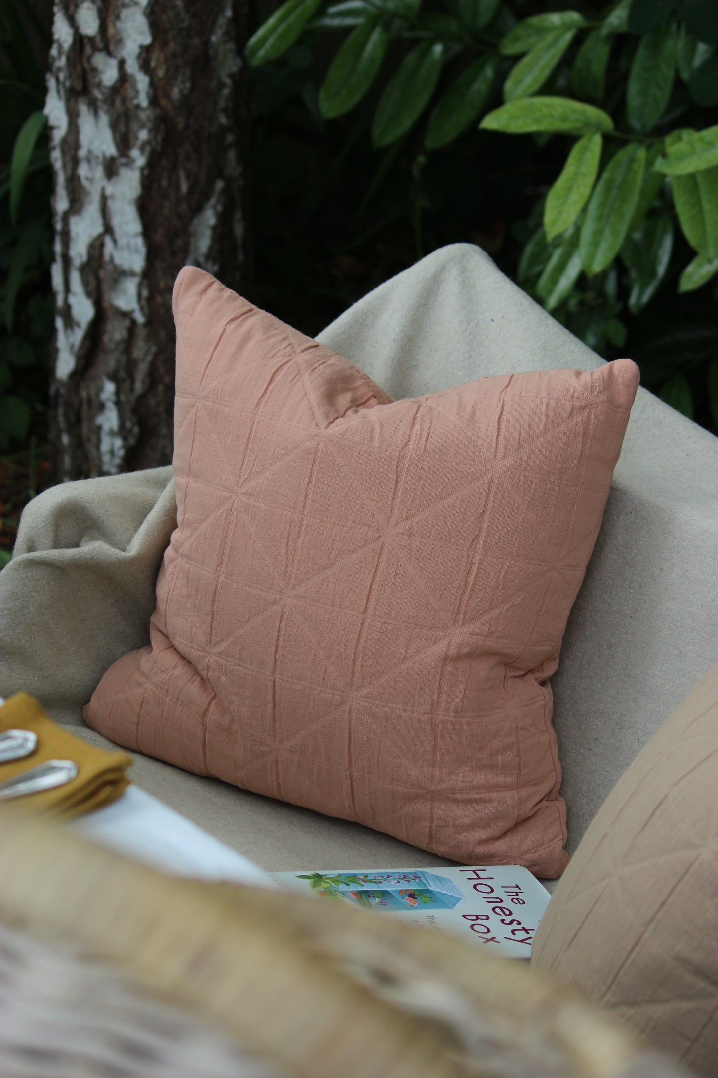 Feather Filled Cushion with Quilted Jacquard Cotton Cover
