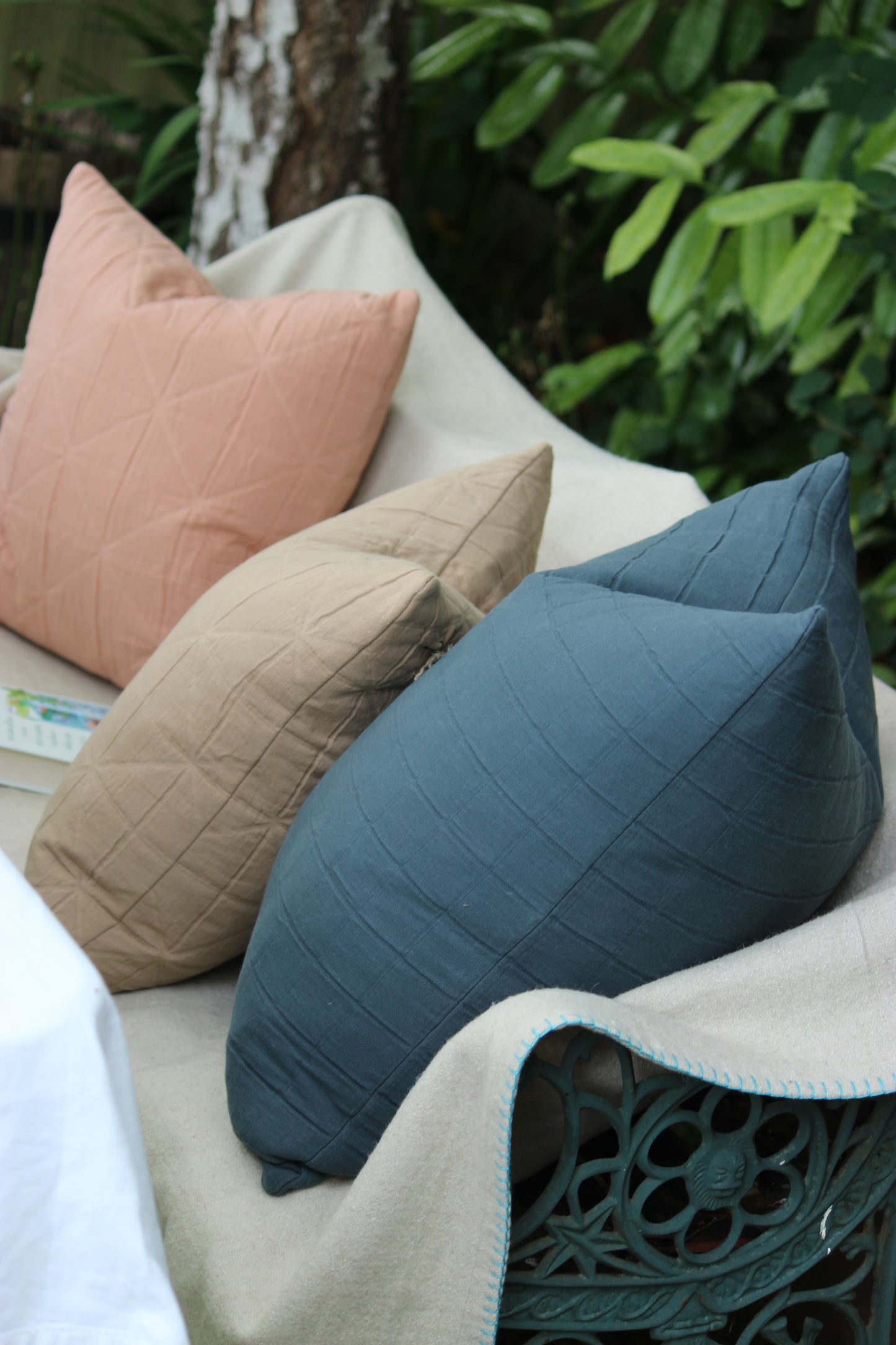 Feather Filled Cushion with Quilted Jacquard Cotton Cover
