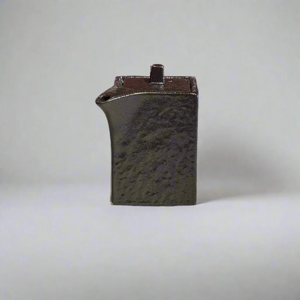 Japanese square black soy pot with a textured finish