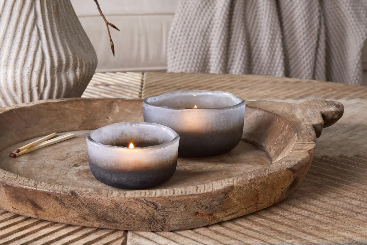 nkuku Janka Glass Tealight Holders Charcoal Set of 2