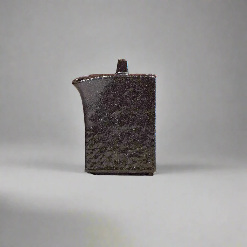 Japanese square black soy pot with a textured finish