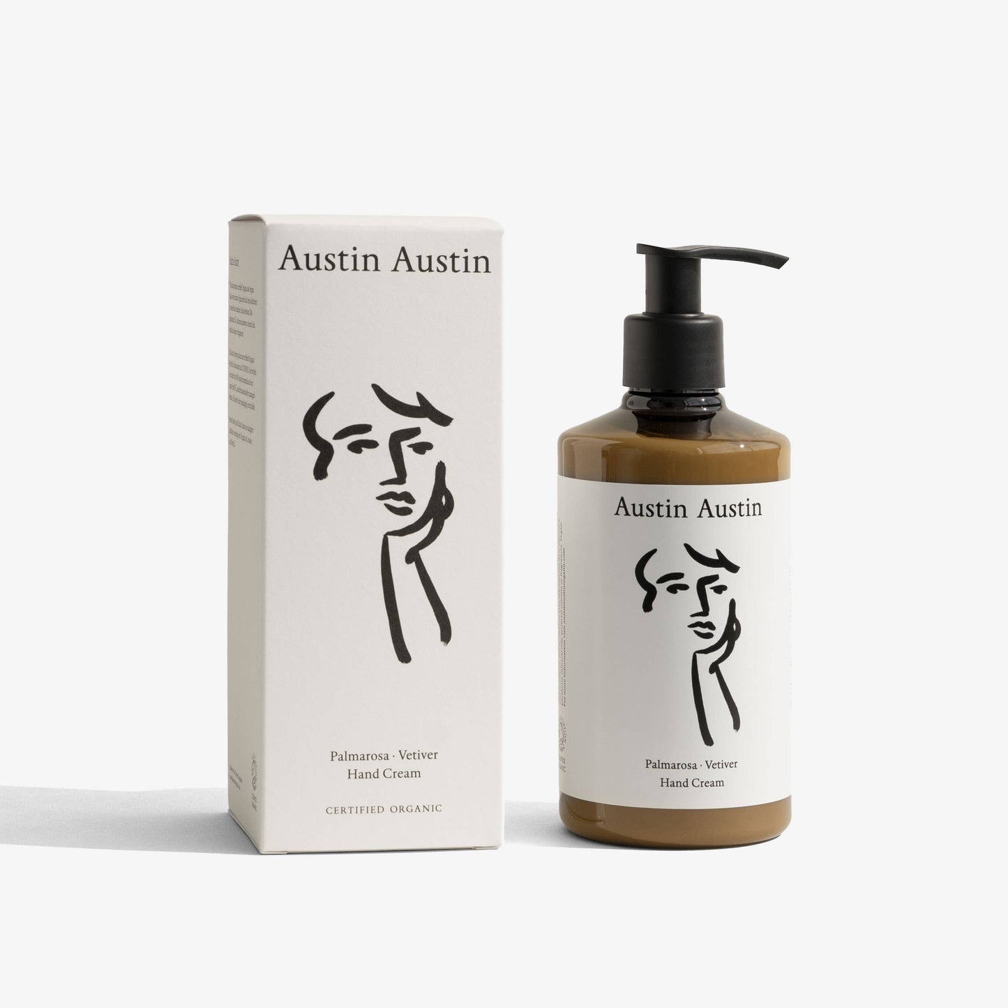Austin Austin hand cream bottle and packaging on a white background