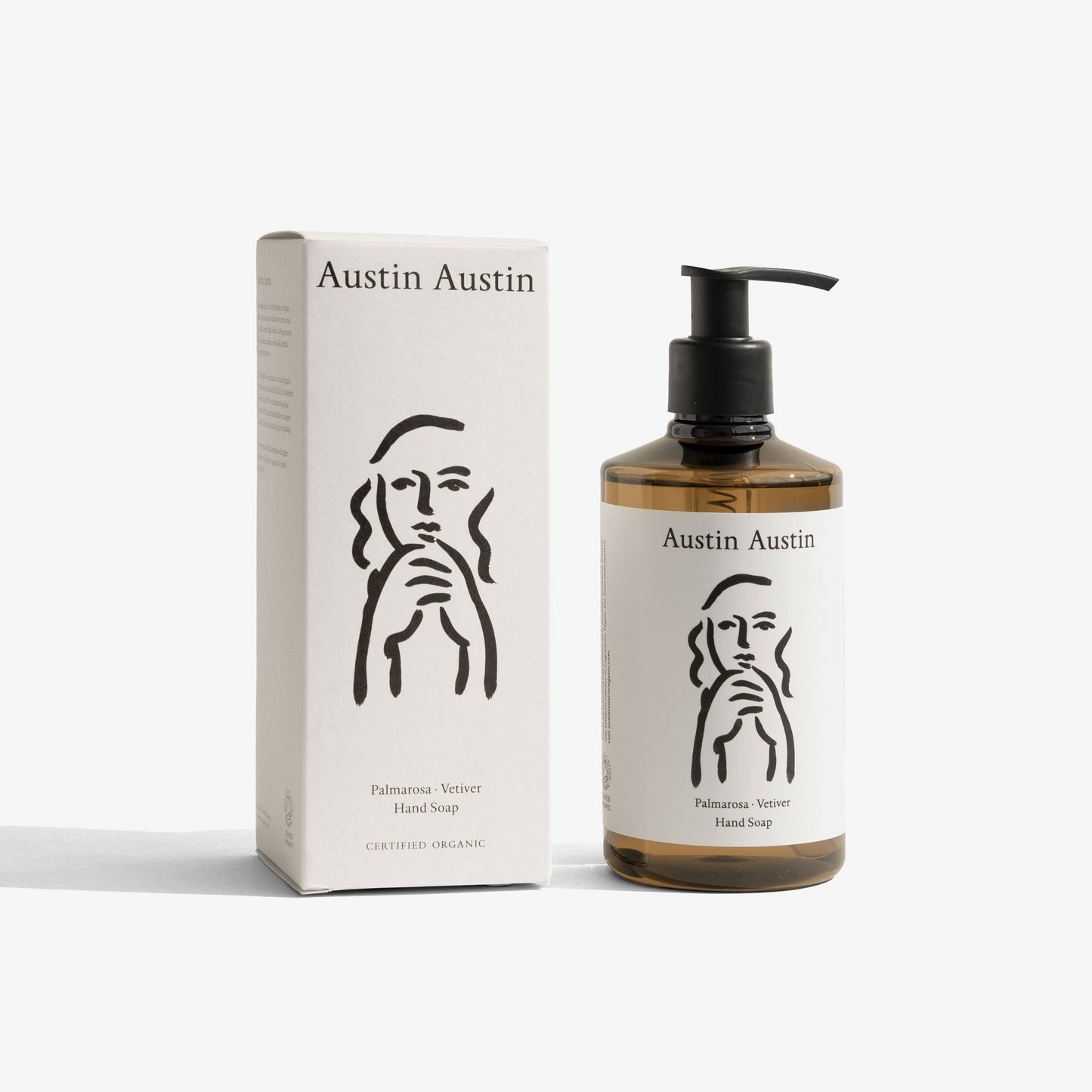 Austin Austin hand soap bottle and packaging on a white background