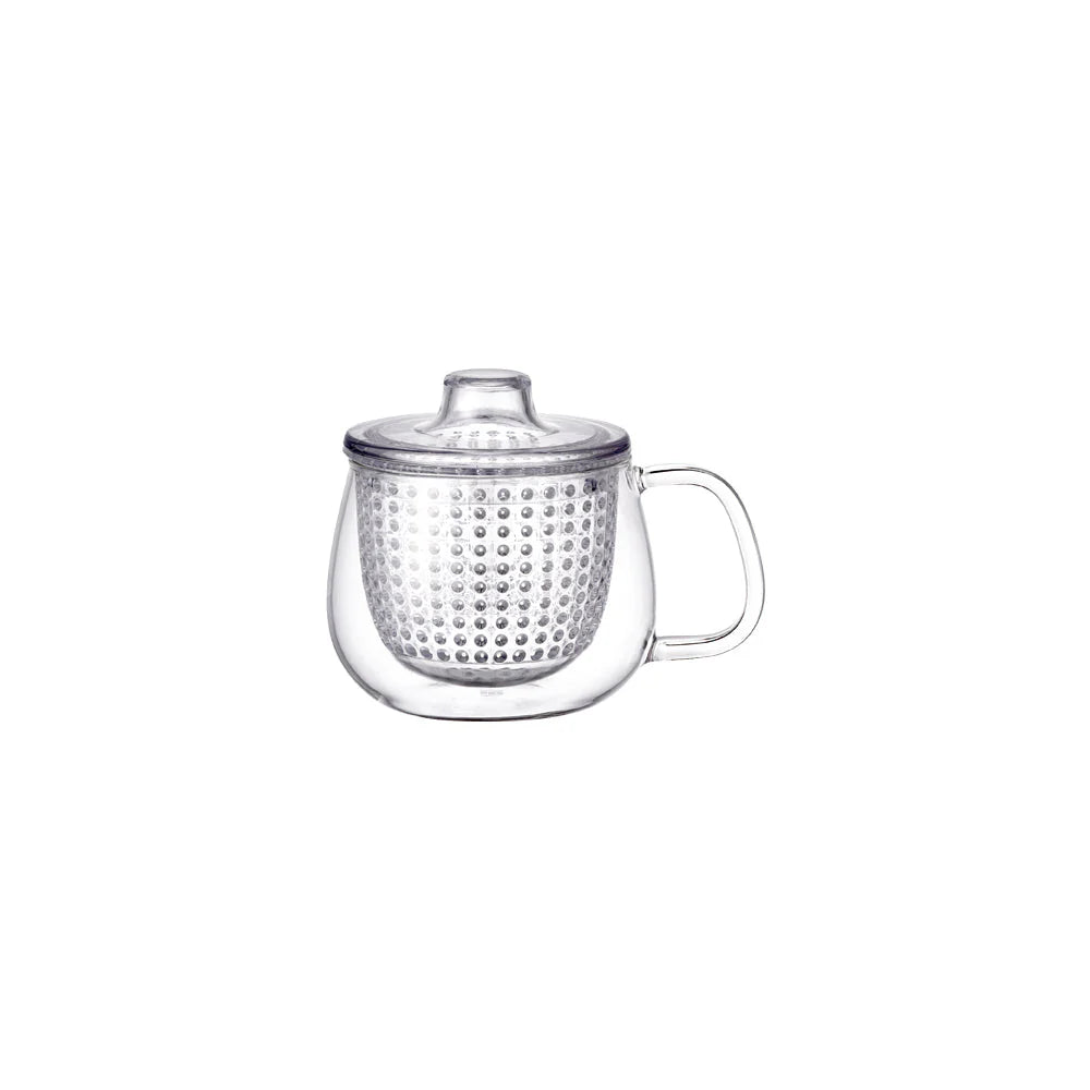 KINTO unimug clear glass teapot with a lid on a white background