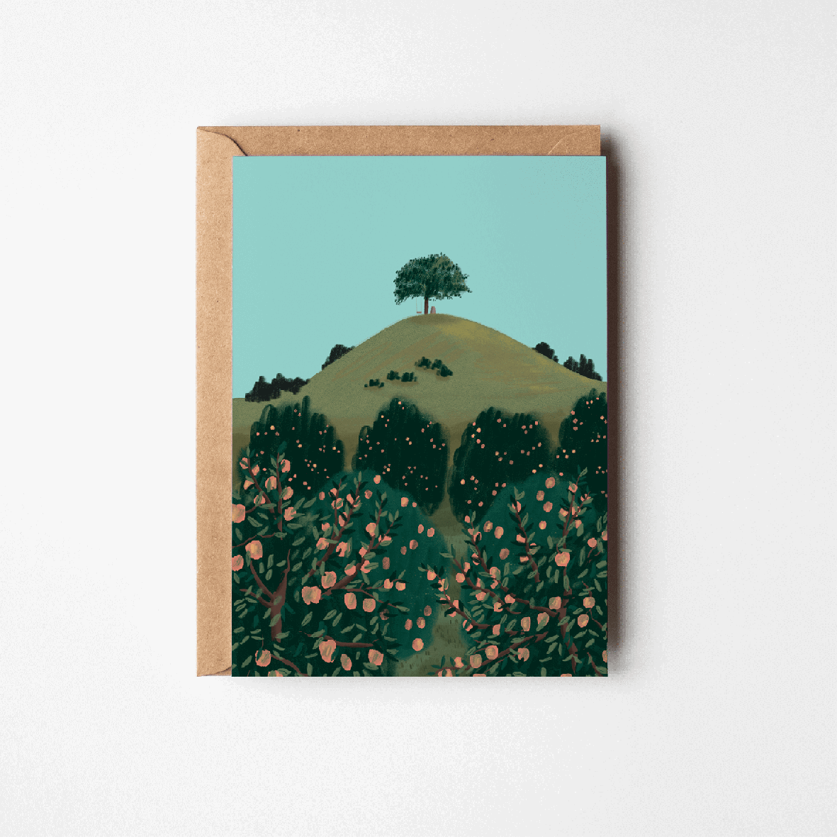 Burrow Hill Greetings Card by Rachel Akerman