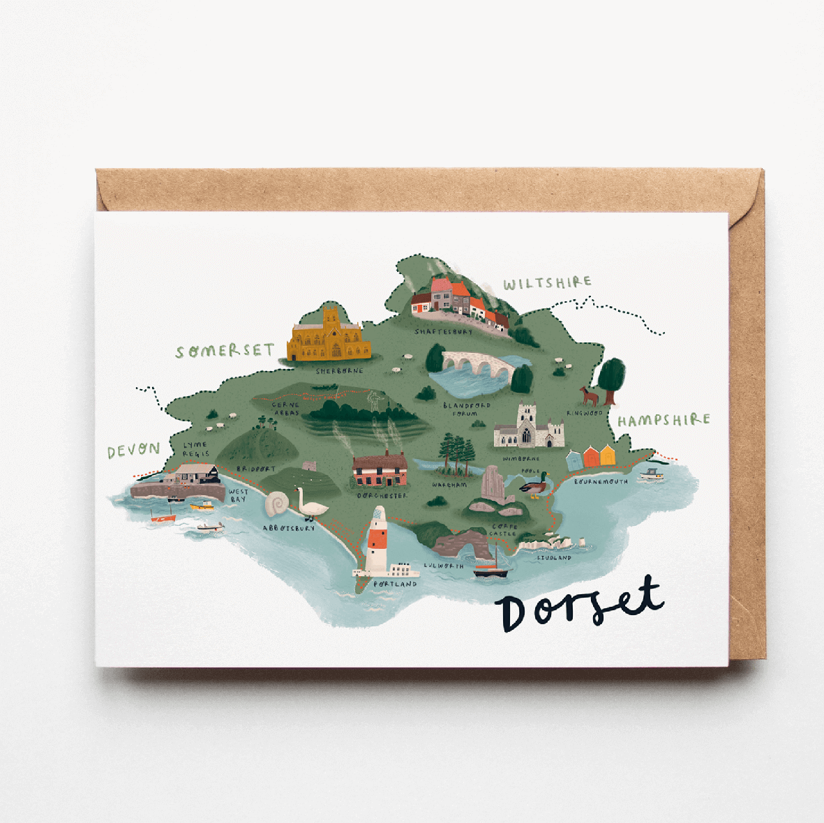 A5 Dorset Map Greetings Card by Rachel Akerman