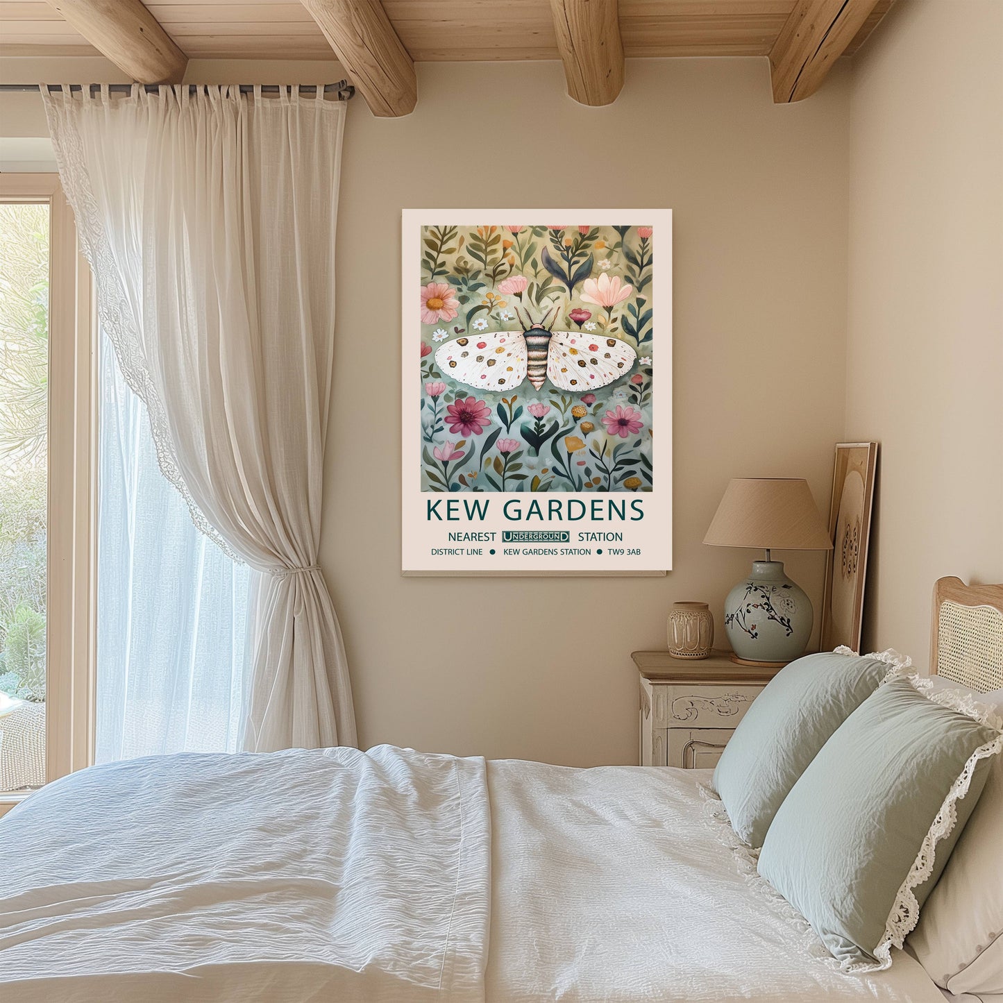 Botanical Kew Garden's White Butterfly Art Print