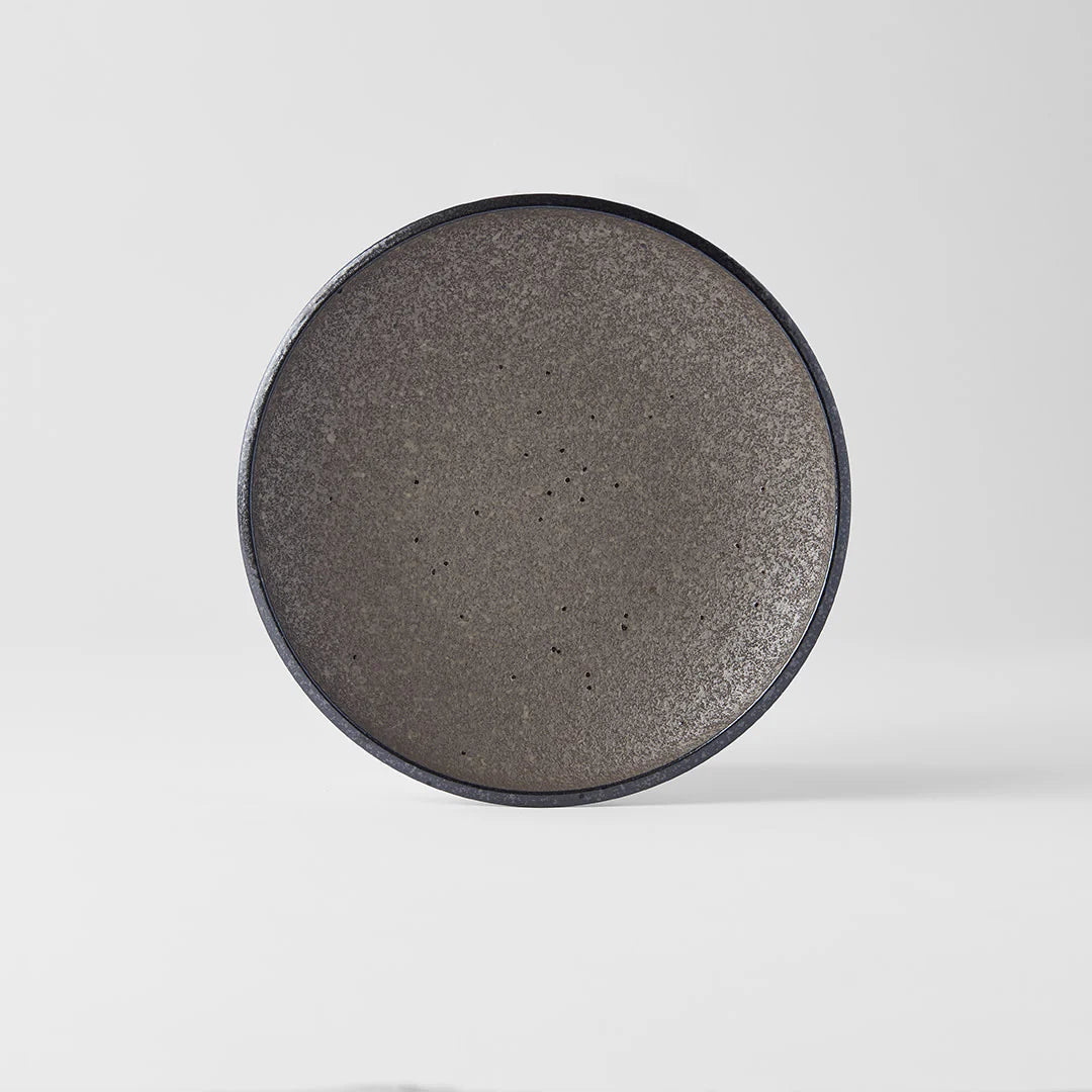Earth Side Plate, The Earth range features a unique glaze with rustic tones with a focus on simple texture. When turned toward to the light, it shimmers silver
