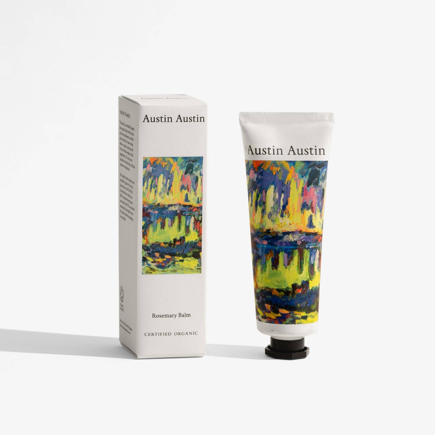 Austin Austin balm tube and packaging on a white background