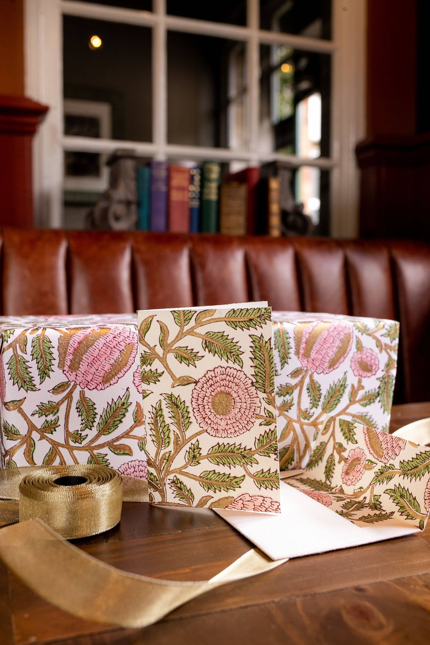 Block Printed Greeting Card - Marigold Glitz Blush