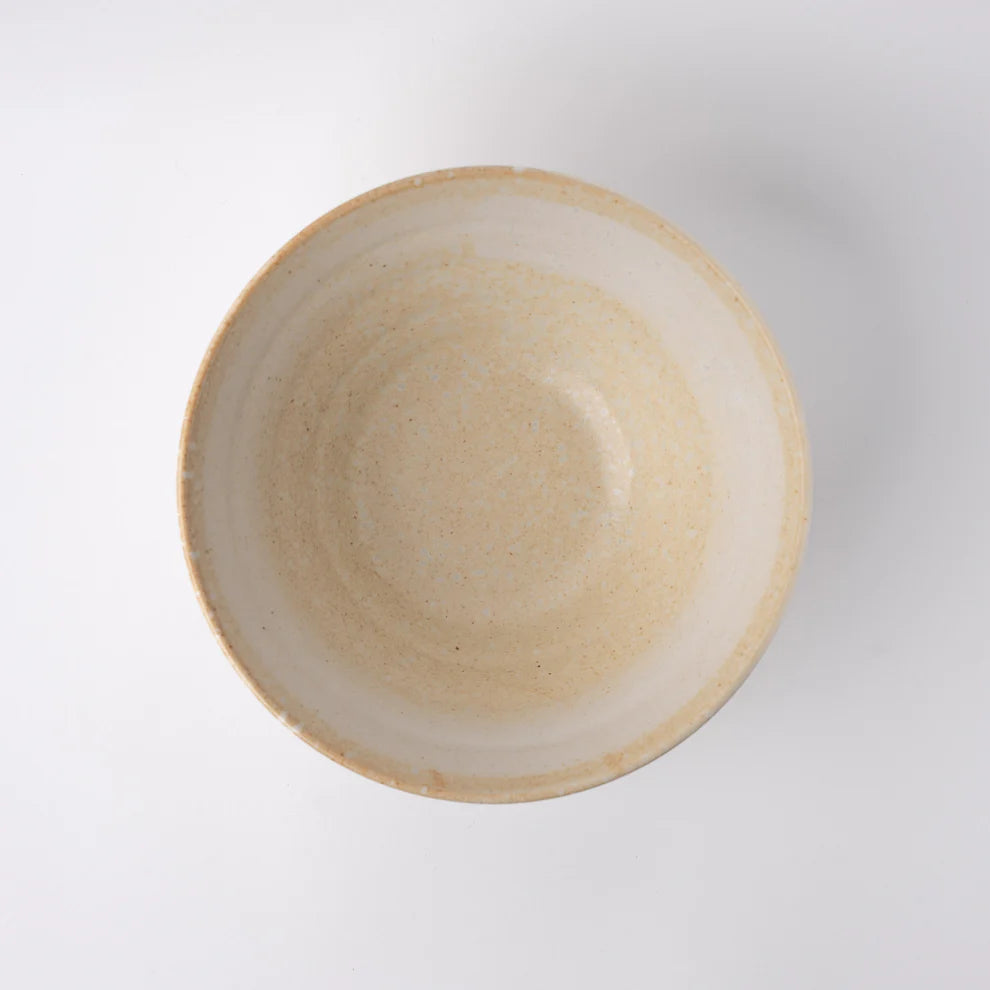 Lovely fluted bowl, with neutral oatmeal creamy tones with a lighter hand painted swirl near the outer edge. Ridged texture on the outside and inside of the bowl.