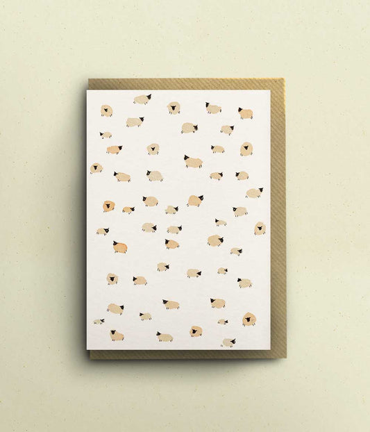 Greeting card with a pattern of sheep illustrations