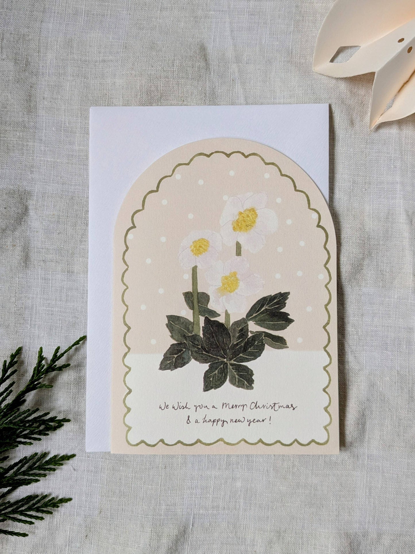'Christmas Rose ' Hellebore Arch Shape Christmas Card