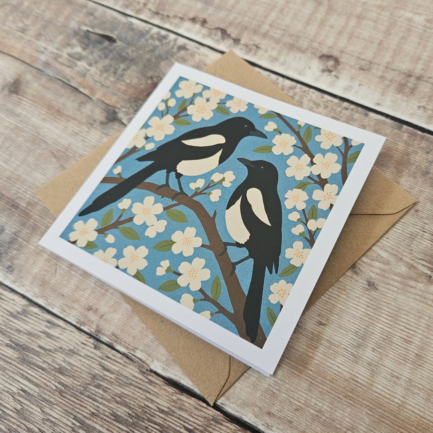Two for Joy - Single greetings card featuring two magpies