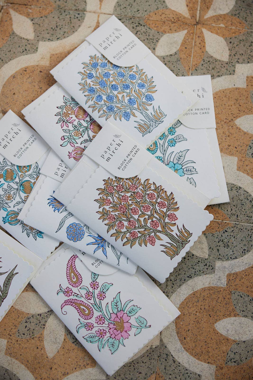 Block Printed Greeting Card - Mogra Coral