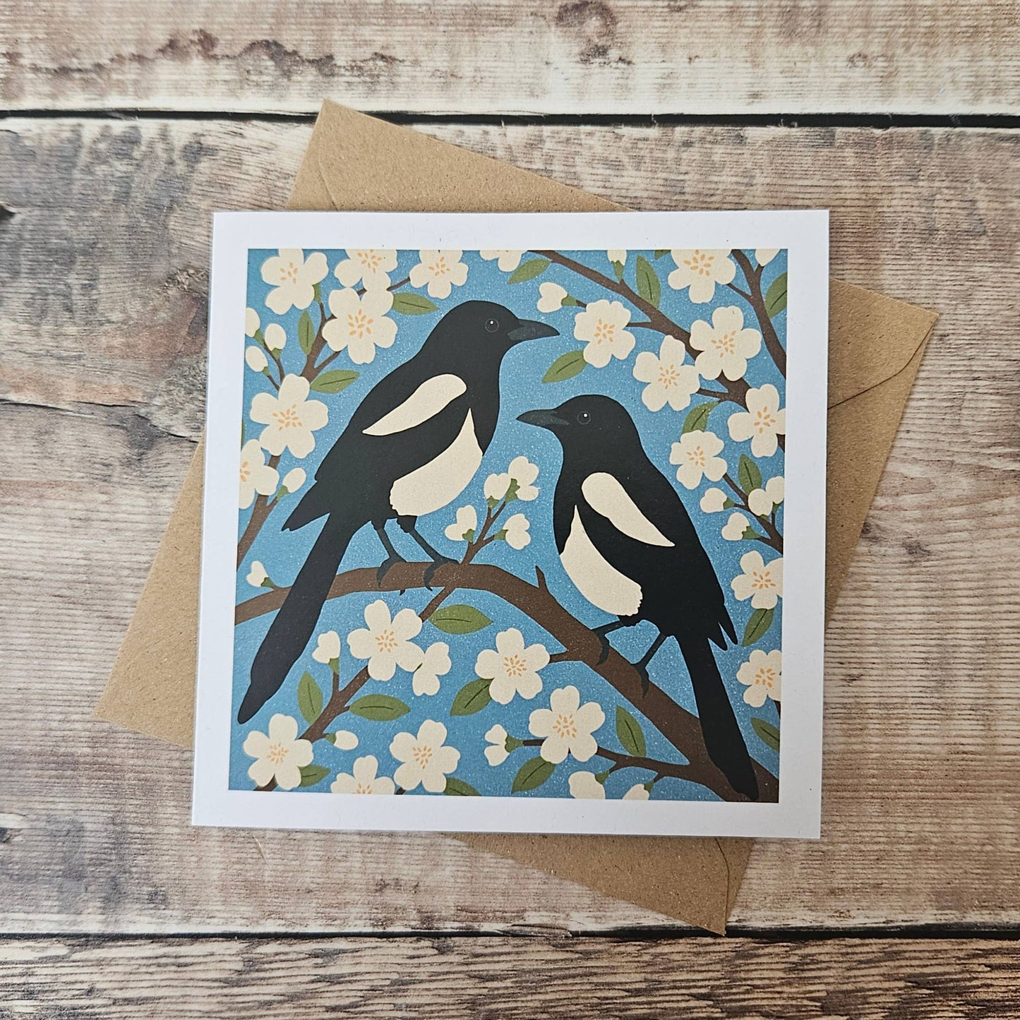 Two for Joy - Single greetings card featuring two magpies