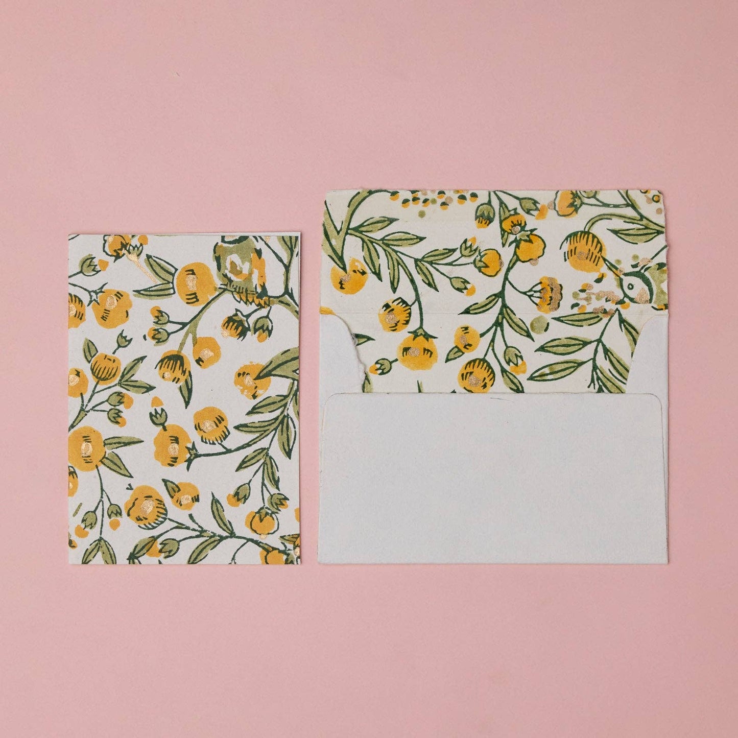 Block Printed Greeting Card - Song Birds Sunshine