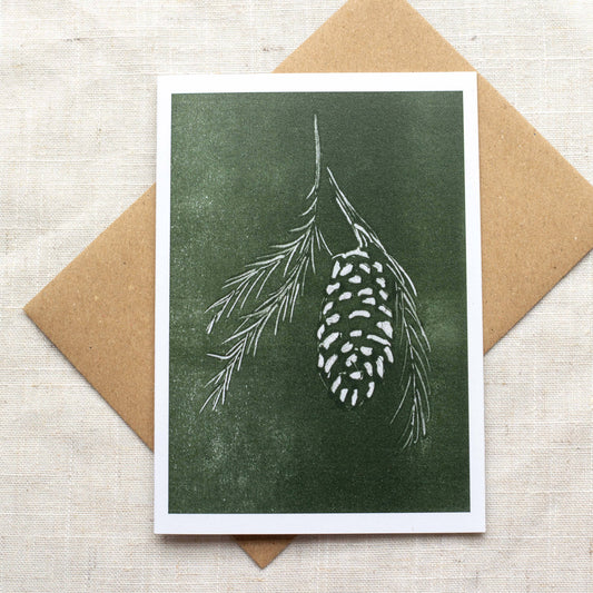 Christmas Card A6 Pine Cone - Recycled Card 