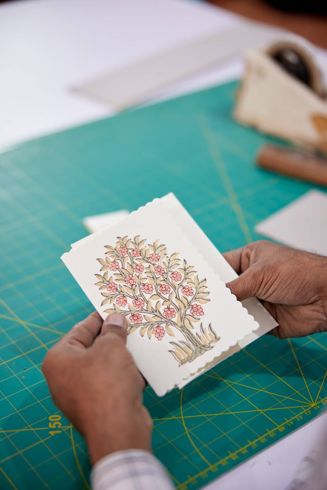 Block Printed Greeting Card - Mogra Coral