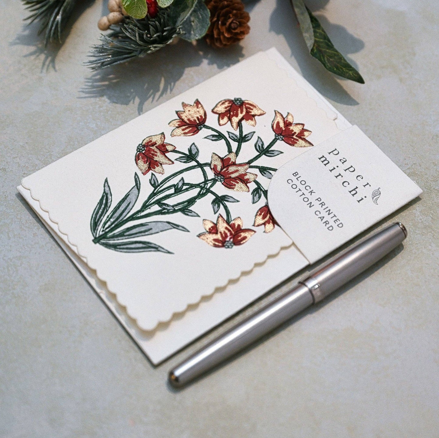 Block Printed Greeting Card - Champaca Sage