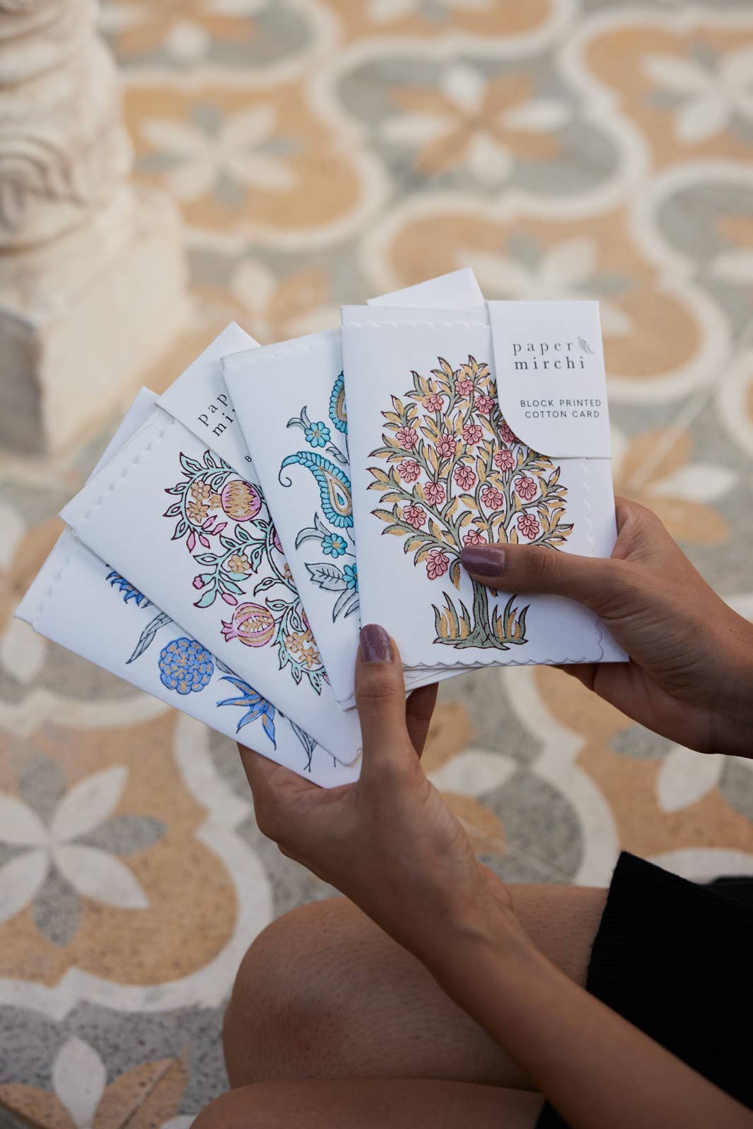 Block Printed Greeting Card - Mogra Coral