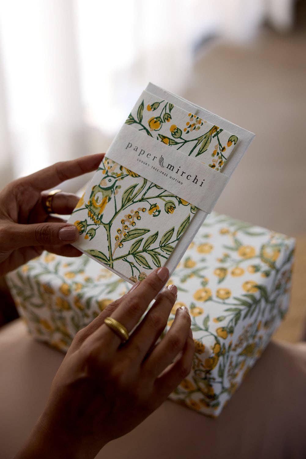 Block Printed Greeting Card - Song Birds Sunshine