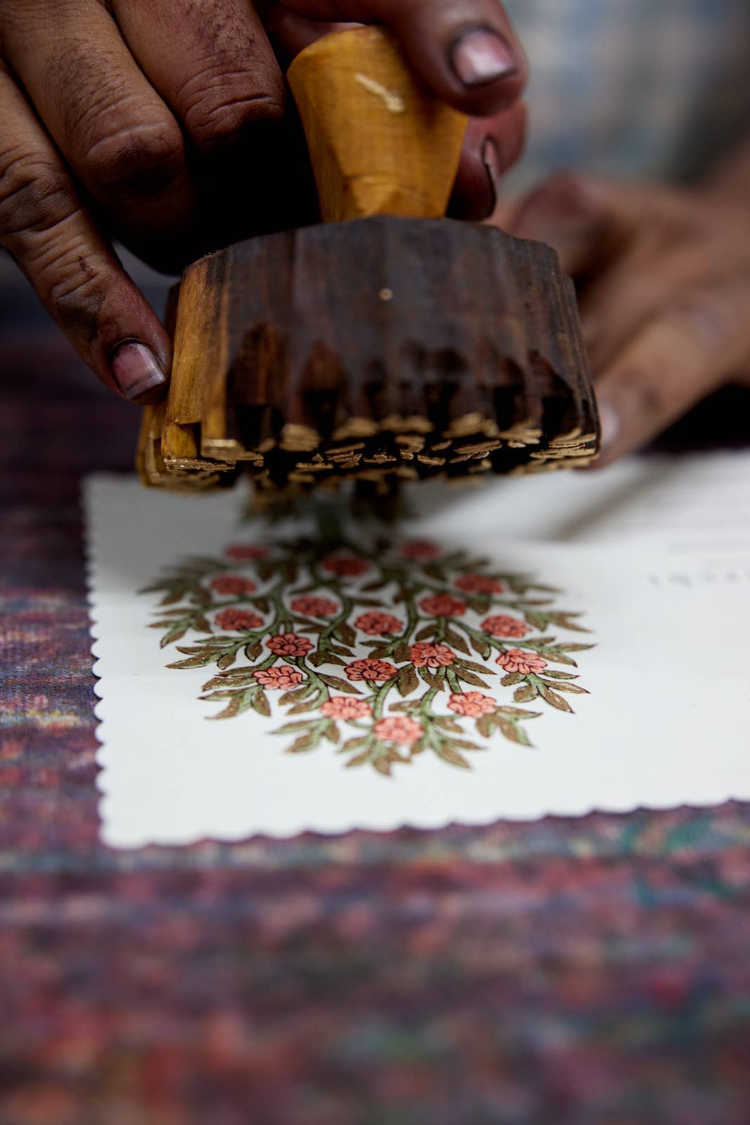 Block Printed Greeting Card - Mogra Coral