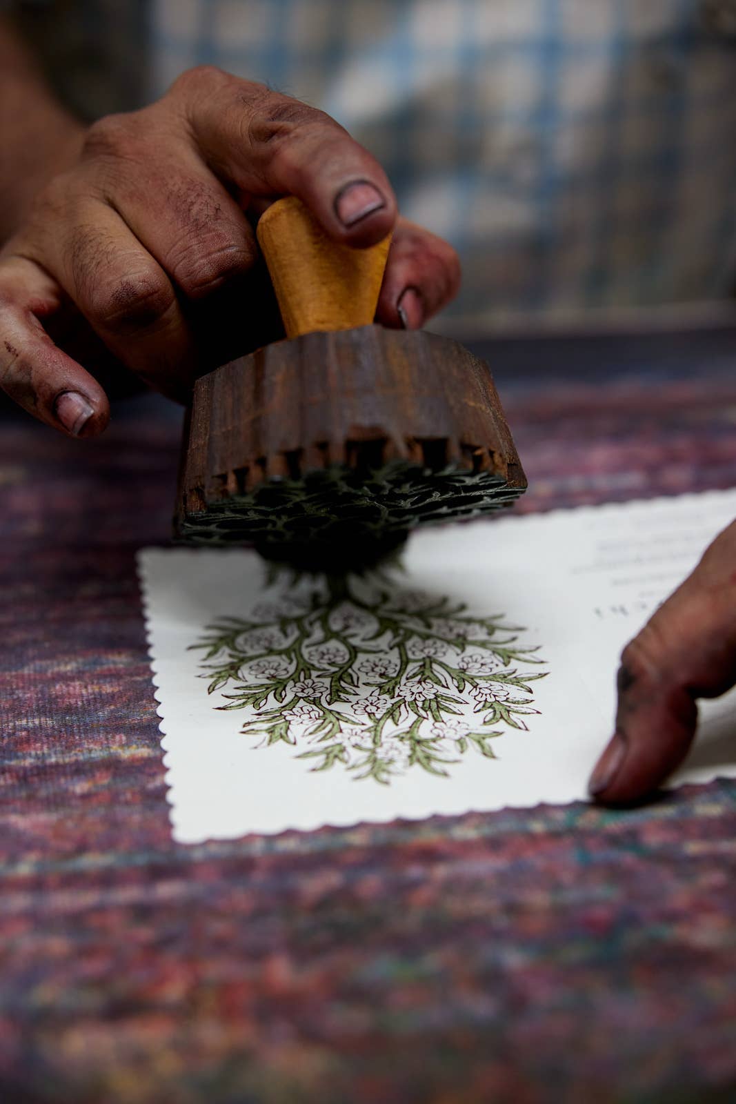 Block Printed Greeting Card - Mogra Coral