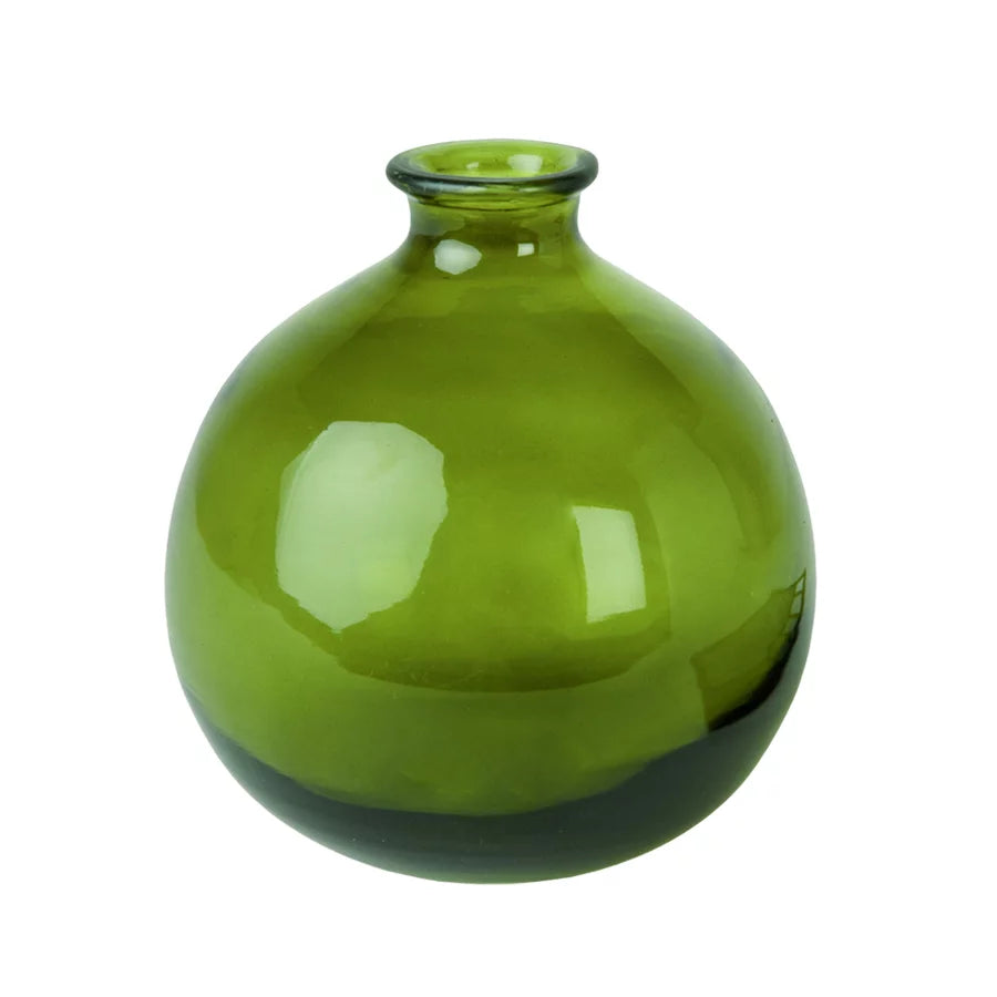 Green glass vase on a white background