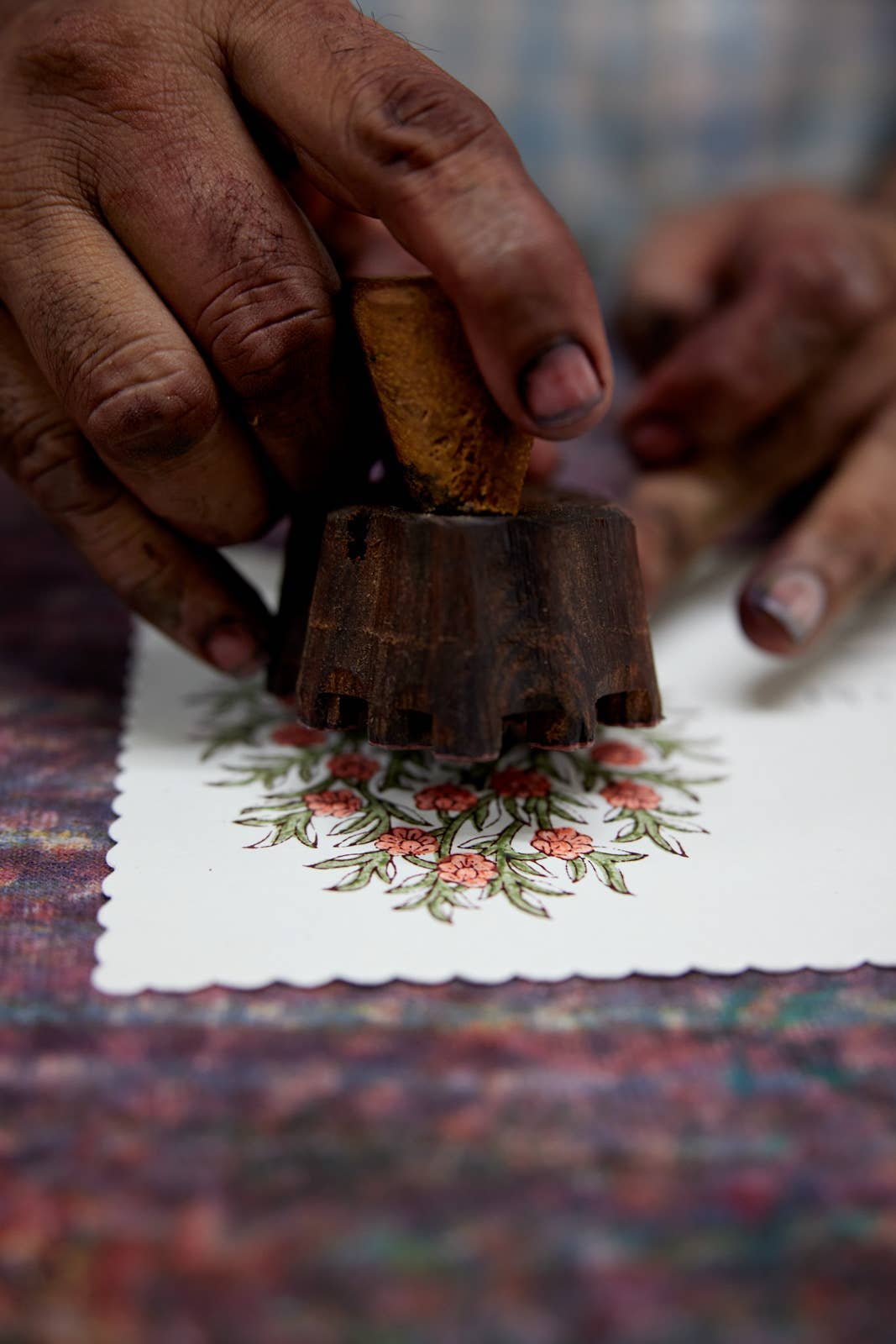 Block Printed Greeting Card - Mogra Coral