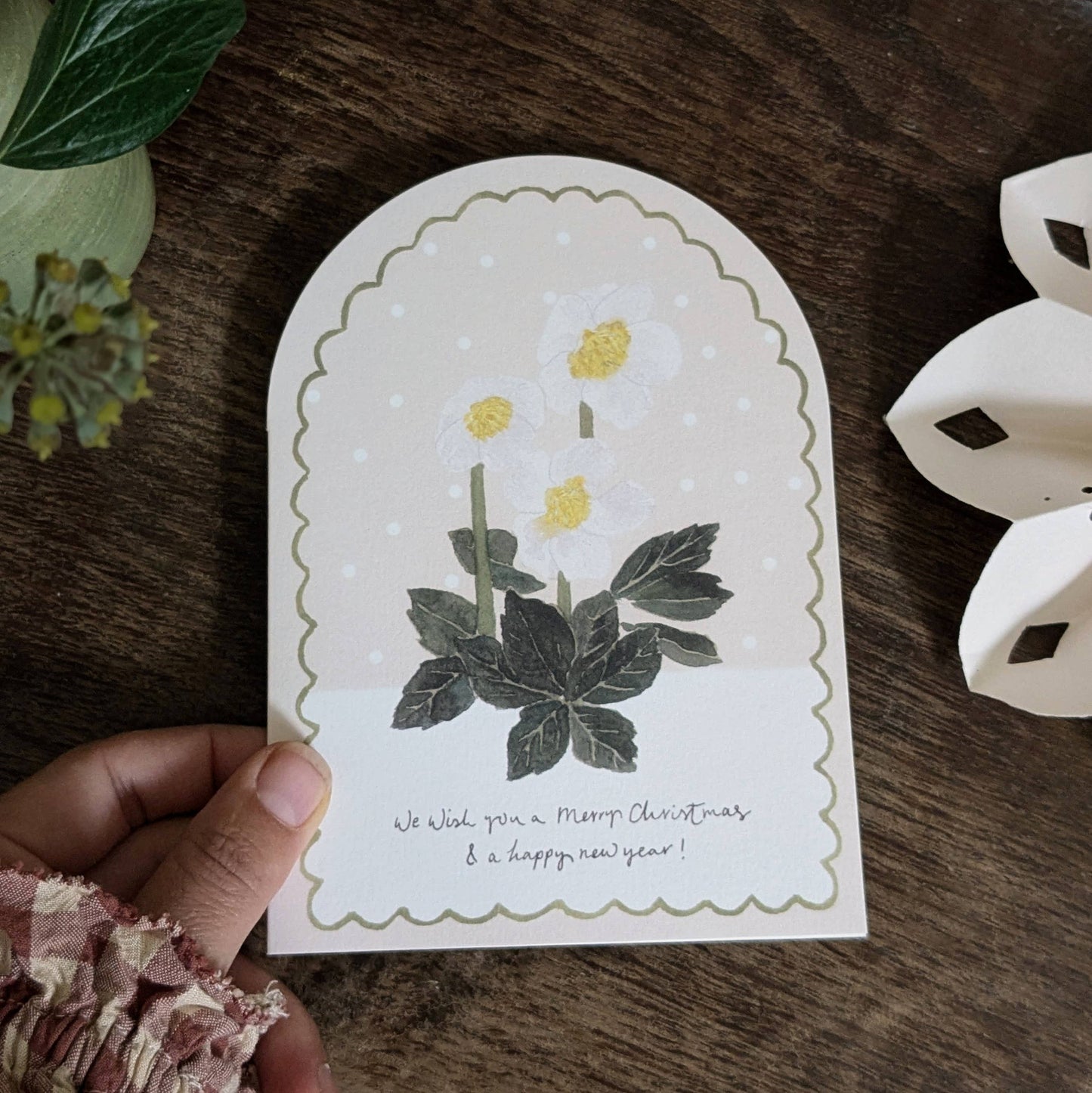 'Christmas Rose ' Hellebore Arch Shape Christmas Card