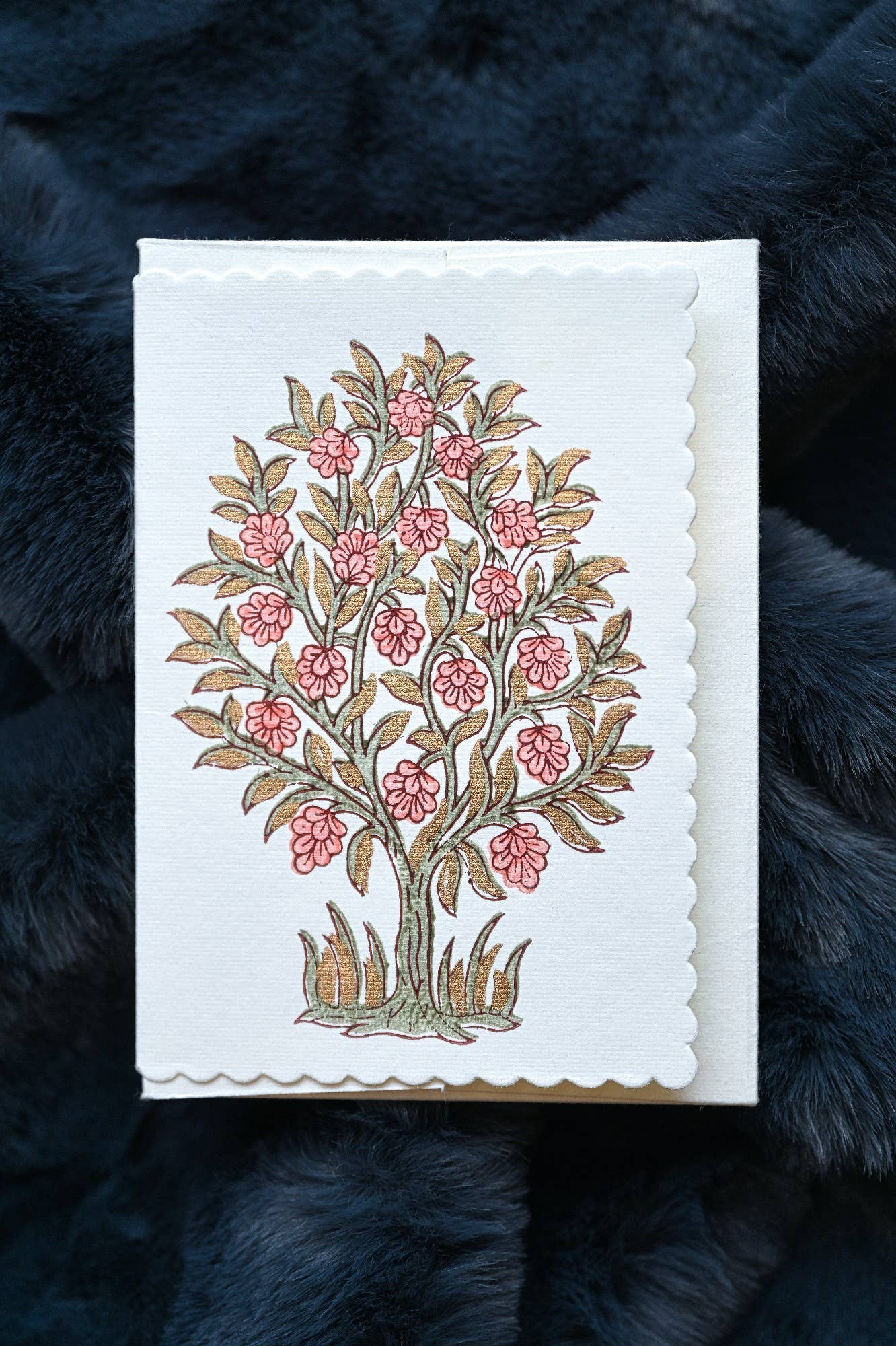 Block Printed Greeting Card - Mogra Coral