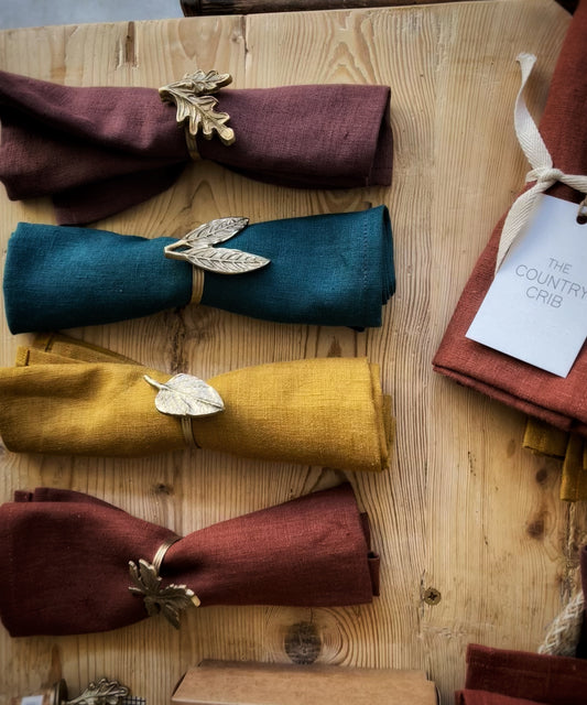 Nkuku Leaf Brass Napkin Rings (Set of 4)