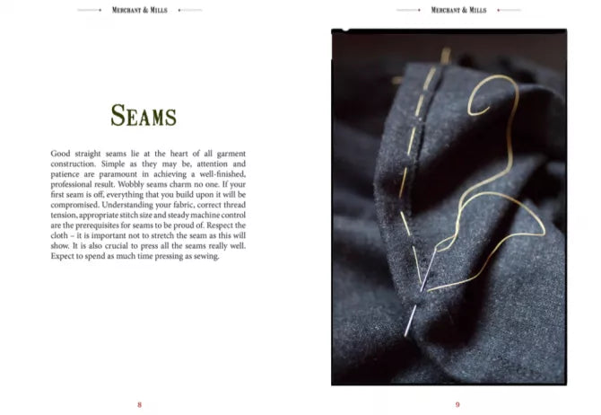 Text on sewing techniques with a close-up of fabric and needle.