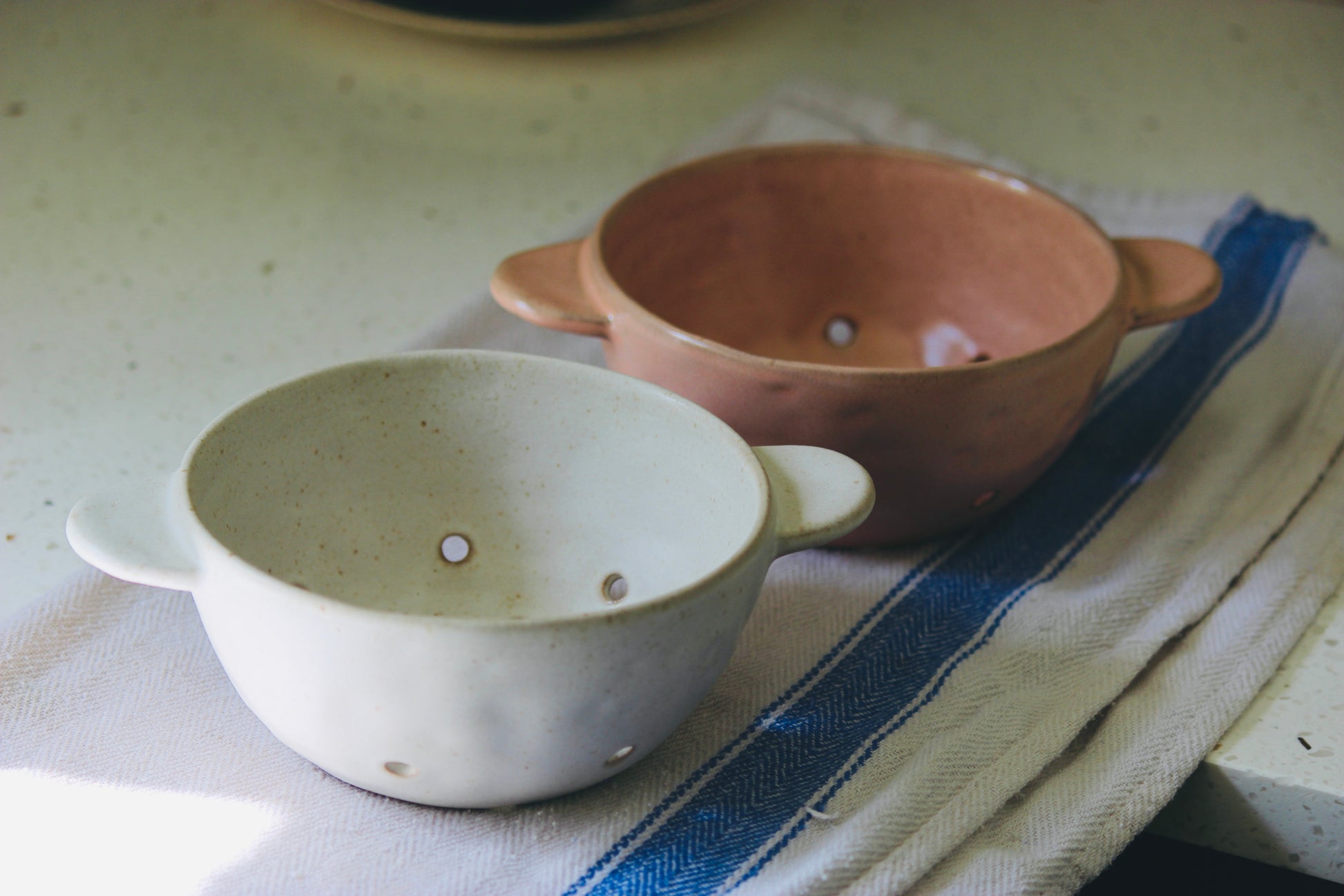 Ceramic Berry Bowl - Light Beige and Light Pink