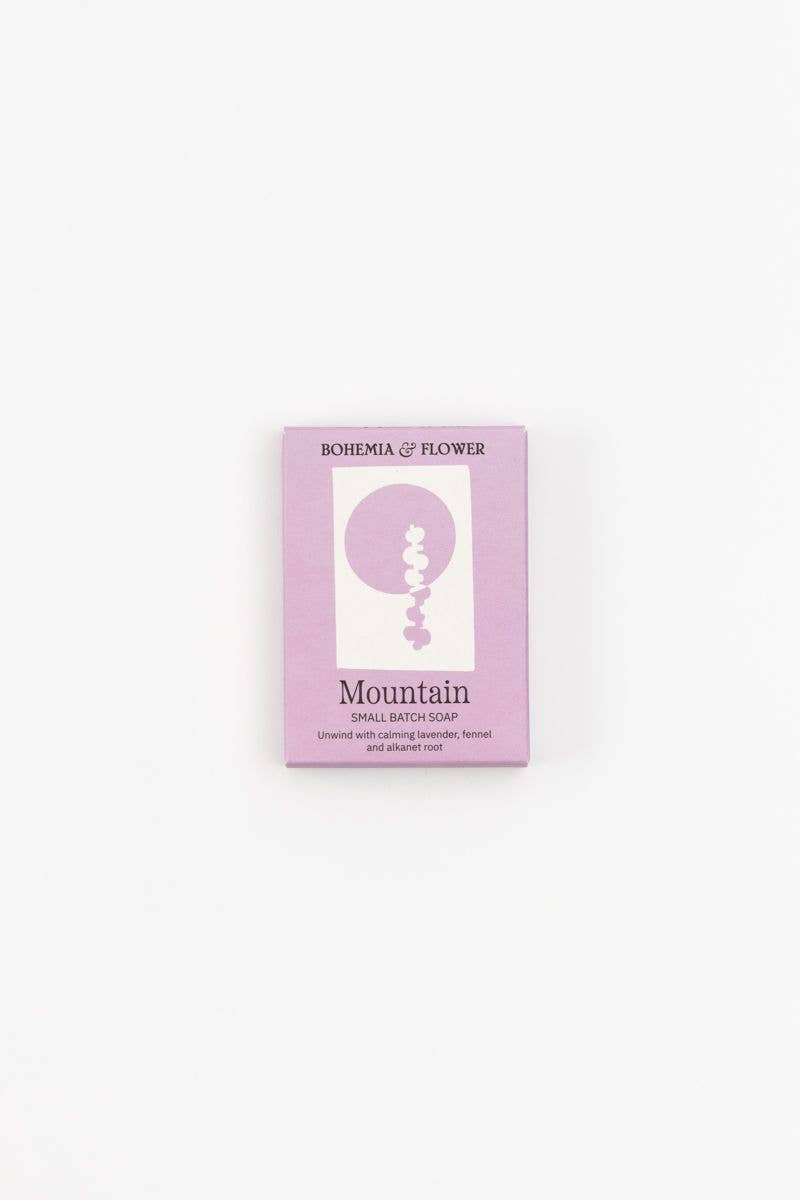 Bar of Bohemia & Flower soap with a brand logo on a white background